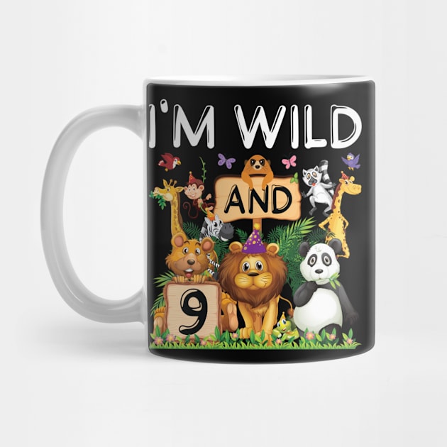 Kids Safari Zoo Animal Lover 9th Birthday Shirt I'm Wild And 9 Birthday by Sowrav